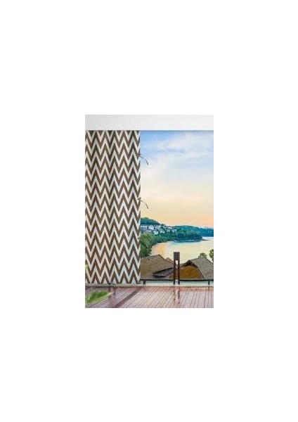 Kahve Krem Zikzak Desenli Su Geçirmez Bağcıklı Balkon Perdesi Branda