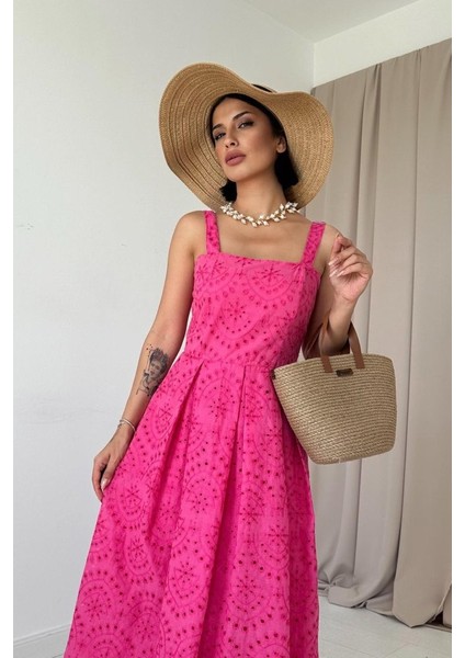 Fuşya Askılı Aparatlı Brode Elbise fiyatları