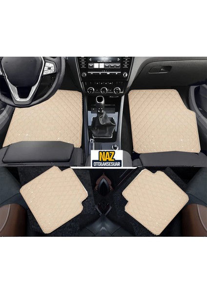 Renault Megane 4 2016 ve Sonrası Sedan Uyumlu Bej Dikişli Bej Deri Paspas