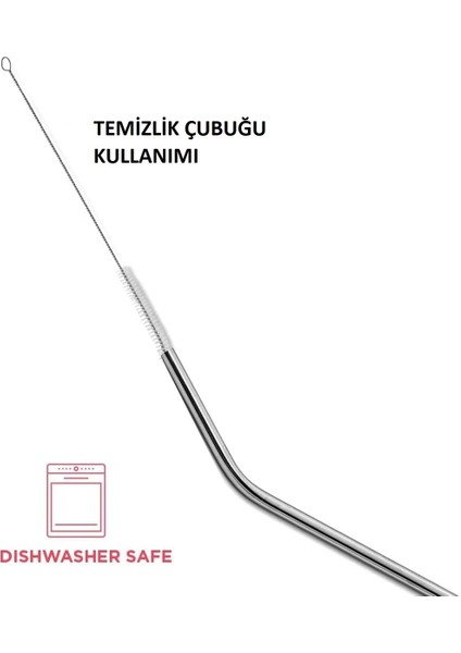 Çelik Pipet Paslanmaz Çelik Metal Meşrubat Pipeti ve Pipet Temizleme Fırçası Seti 5 Parça fırsatları