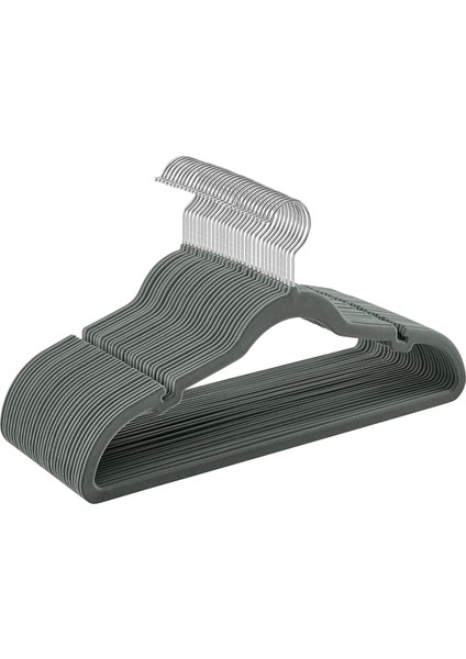 Kadife Elbise Askısı, 30NANLU Set, Askılar, Kaymaz, Omuz Bölgesinde Çentikler, Pantolon Köprüsü, 360 Dönebilen Kanca, Yer Tasarrufu Sağlar, Gri