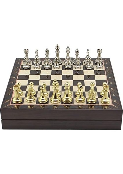 Büyük Boy Metal Klasik Satranç Tk. Parlak ve Ceviz Desenli Sandıklı Mdf TAHTASI(36X36 Cm.)