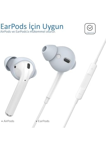 Airpods-Earpods ile Uyumlu Kulaklık Kılıfı 0.5mm Ince Tasarım 3çift S Boy Sağlam Kavrama Açık Mavi fiyatları