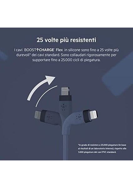 Boostcharge Flex Silikon USB Tip C - Lightning Kablosu (3M/10FT), Mfi Sertifikalı 20W Hızlı Şarj Pd Güç Dağıtımı - Mavi modelleri