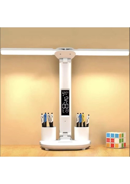 Beyaz Masa Lambası, Dokunmatik, Saatli ve Kalemlikli Tasarım ile Fonksiyonel Kullanım fiyatları