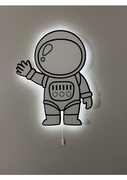 Ahşap Doodle Astronot Çocuk Odası Gece Lambası 27X35 Siyah