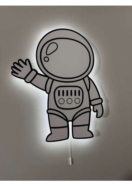 Ahşap Doodle Astronot Çocuk Odası Gece Lambası 27X35 Siyah modelleri