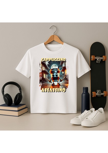 Blitzistanbul Cappuccino Assassino Italyan Brainrot Tasarım Baskılı Çocuk Tshirt 4-13 Yaş