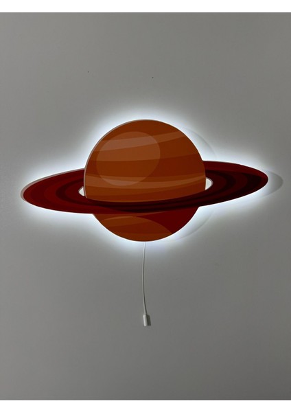 Renkli Ahşap Satürn Çocuk Odası Gece Lambası 44X22, Şık ve Eğlenceli Dekorasyon