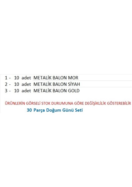 10 Adet Metalik Gold, 10 Adet Metalik Mor, 10 Adet Metalik Siyah Balon fiyatları