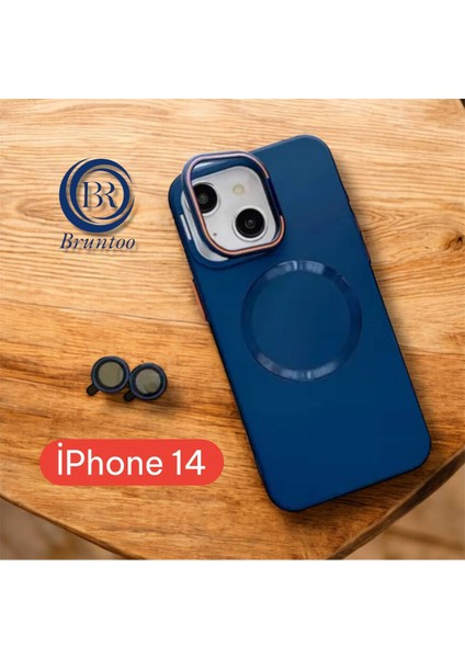 Apple Iphone 14 Uyumlu Magnezyum Serisi Standlı Kapak Magsafe Sert Kılıf + Kamera Lens Koruma .