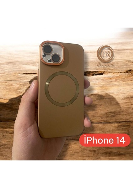 Apple Iphone 14 Uyumlu Magnezyum Serisi Standlı Kapak Magsafe Sert Kılıf + Kamera Lens Koruma .
