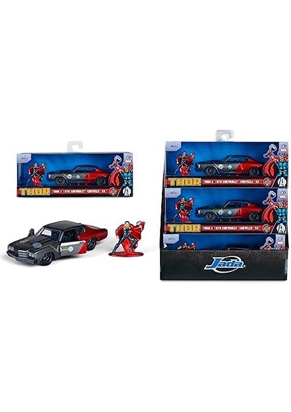 253223019, Marvel Thor Figürü & 1970 Chevy Chevelle Ss Model Aracı, Die-Cast (Metal), Serbest Tekerlek, Açılabilen Kapılar, Thor Figürü, 1:32, 13.5 cm fiyatları