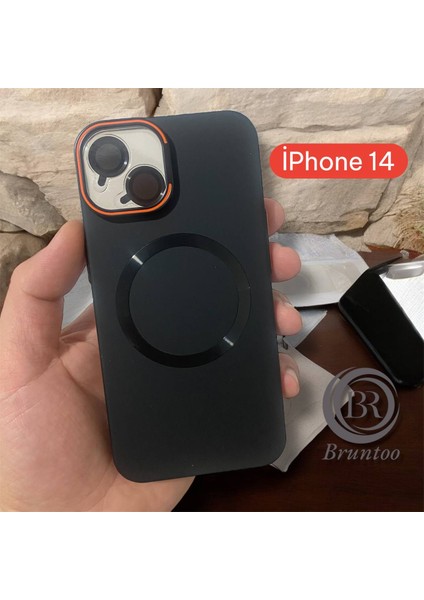 Apple Iphone 14 Uyumlu Magnezyum Serisi Standlı Kapak Magsafe Sert Kılıf + Kamera Lens Koruma .