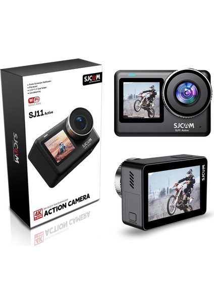 SJ11 Active Dual Screen 20MP 2.33 + 1.3 Inç 5ghz Wi-Fi 4K UHD H.265 Su Geçirmez Kasa 154° 1300MAH Aksiyon Kamerası Siyah