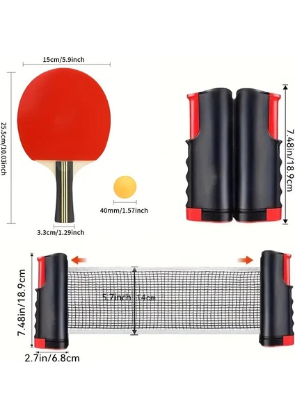 Masa Tenisi Ağı ve Raket Seti Taşınabilir Geri Çekilebilir Ping Pong Ağı Uzatılabilir Masa Tenisi Ağı Ayarlanabilir Uzunluk 190 cm (Maks) x 15 cm fırsatları