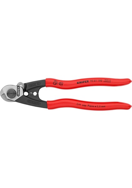 Plastik Kaplamalı Dövme Knipex Tel Halat Makası 190MM 95 61 190, Kırmızı