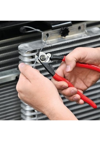 Plastik Kaplamalı Dövme Knipex Tel Halat Makası 190MM 95 61 190, Kırmızı fiyatları