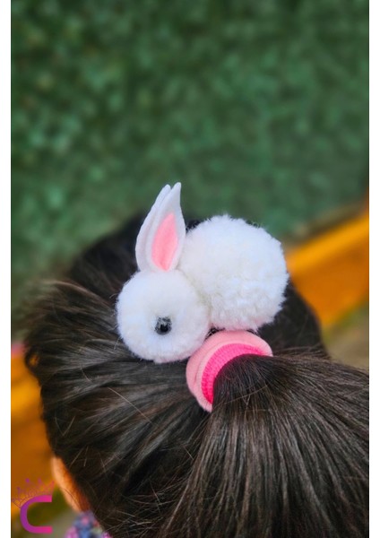 2'li Beyaz Tavşanlı Kız Çocuk Lastik Toka Seti - Hediyelik Doğum Günü Hediyesi Lastikli Saç Tokası fiyatları