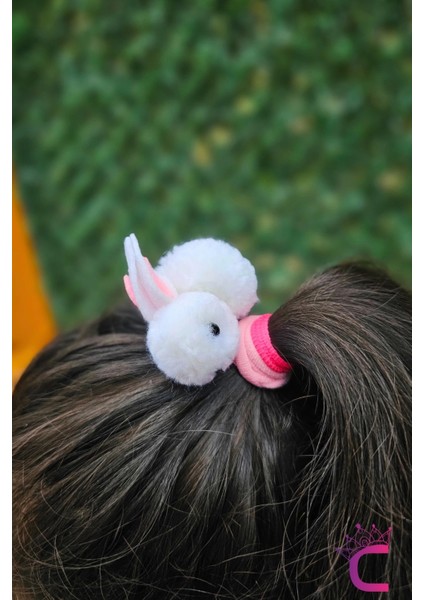 2'li Beyaz Tavşanlı Kız Çocuk Lastik Toka Seti - Hediyelik Doğum Günü Hediyesi Lastikli Saç Tokası modelleri