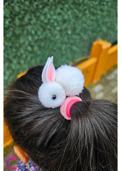 2'li Beyaz Tavşanlı Kız Çocuk Lastik Toka Seti - Hediyelik Doğum Günü Hediyesi Lastikli Saç Tokası fırsatları