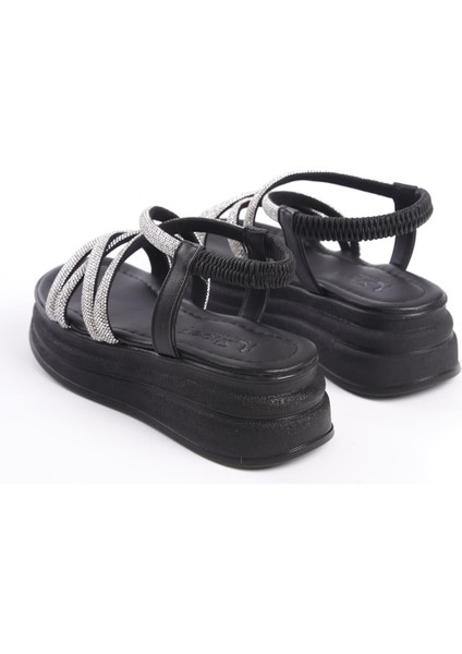 Nına Lastikli Taşlı Şeritli Ortopedik Taban Kadın Sandalet St Siyah fiyatları