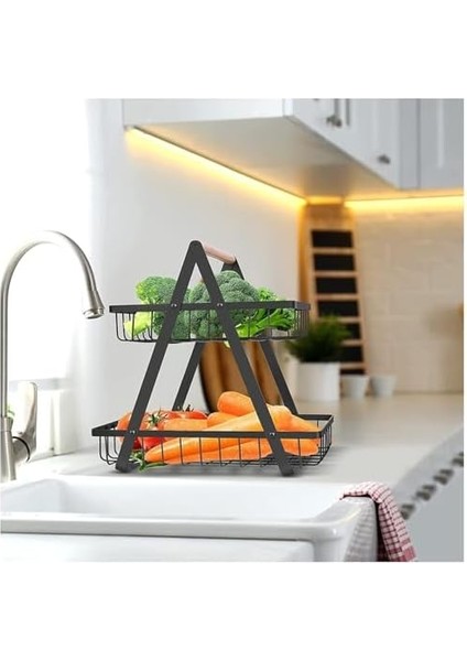 Katlı Metal Meyve ve Sebze Sepeti – Çıkarılabilir 2 Katmanlı Ekmek ve Çok Amaçlı Mutfak Organizeri, Siyah Metal Modern Düzenleyici modelleri
