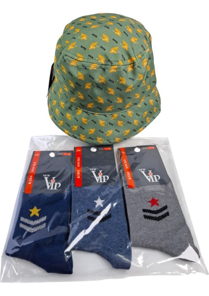4-8 Yaş Erkek Çocuk Yazlık Fötr Şapka Vip 7-8 Yaş 3 Renk Çorap 4 Lü Set modelleri