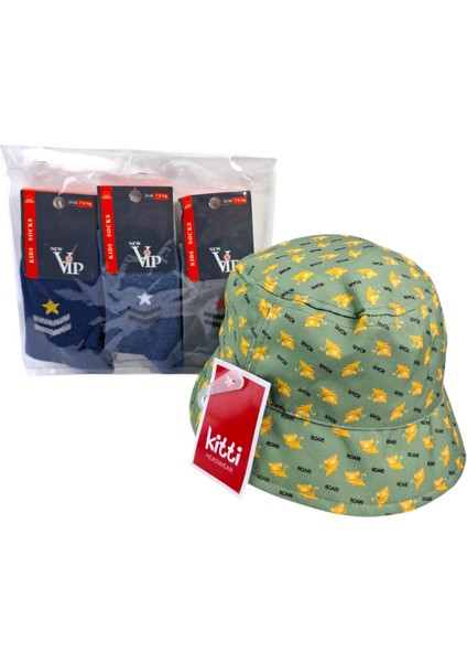 4-8 Yaş Erkek Çocuk Yazlık Fötr Şapka Vip 7-8 Yaş 3 Renk Çorap 4 Lü Set indirimleri