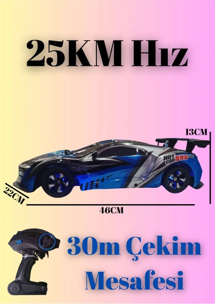 2.4ghz 7.4V 1200MAH 46CM Büyük Boy Yüksek Hızlı Uzaktan Kumandalı Şarjlı Drift Yarış Arabası