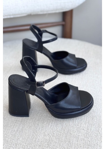 Kadın Andre Platformlu Topuklu Ayakkabı - Siyah-Deri fiyatları