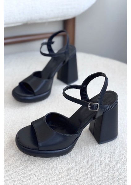 Kadın Andre Platformlu Topuklu Ayakkabı - Siyah-Deri modelleri