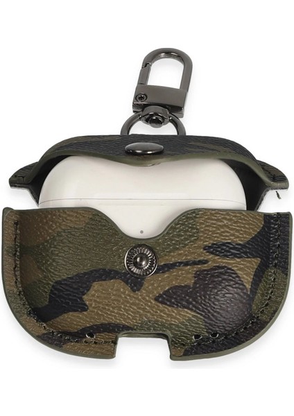 CPT83 Airpods Pro 2 (2.nesil) Çanta Kamuflaj Deri Kılıf - Haki Yeşil
