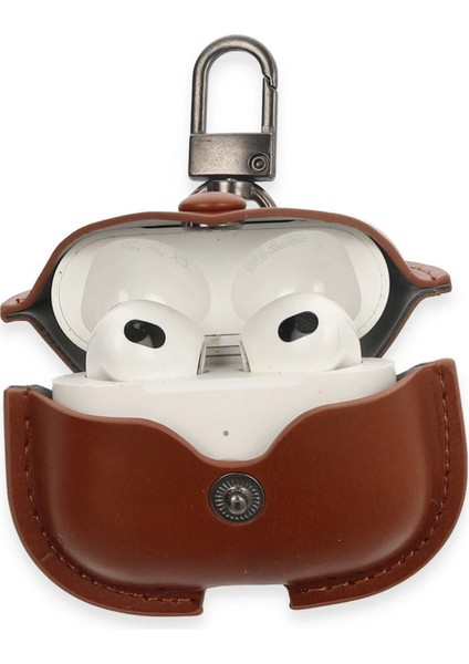 Airpods 3 (3.nesil) Çanta Deri Kılıf - Taba