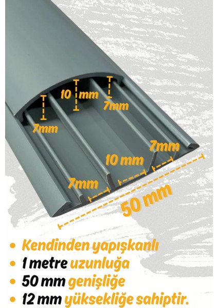 1m Kendinden Yapışkanlı 50X12MM Gri Balık Sırtı Kablo Kanalı fiyatları