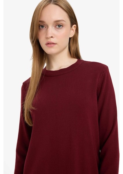 Regular Fit Bisiklet Yaka Yırtmaçlı Basic Düz Triko Kazak Tunik H3431AZ25WN fırsatları