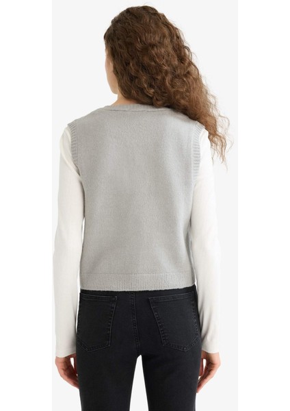 Regular Fit V Yaka Cepli Düğmeli Triko Yelek E4686AX25WN