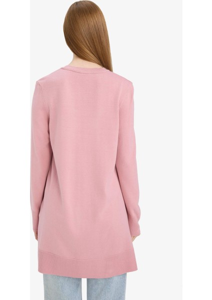 Regular Fit Bisiklet Yaka Yırtmaçlı Basic Düz Triko Kazak Tunik fırsatları