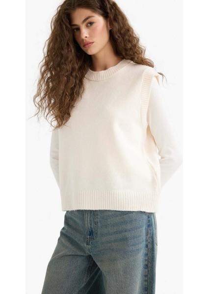 Regular Fit Basic Düz Bisiklet Yaka Triko Süveter D5364AX25WN