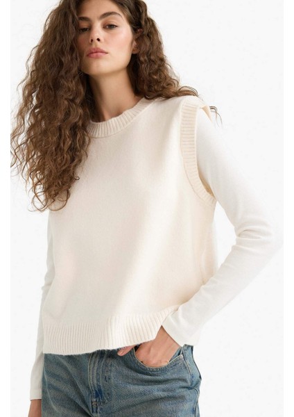 Regular Fit Basic Düz Bisiklet Yaka Triko Süveter D5364AX25WN modelleri