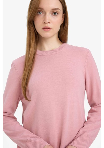 Regular Fit Bisiklet Yaka Yırtmaçlı Basic Düz Triko Kazak Tunik H3431AZ25WN modelleri