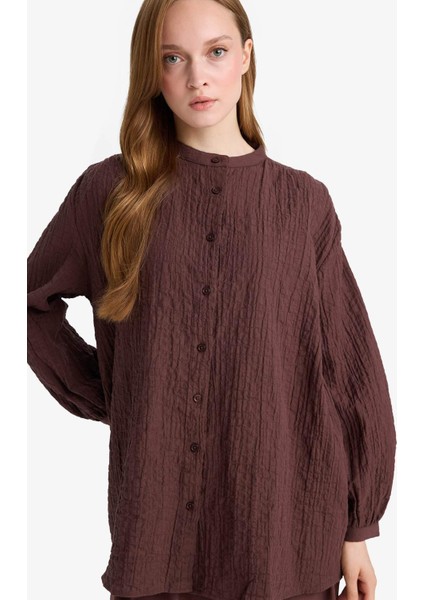 Relax Fit Bisiklet Yaka Gofre Dokulu Uzun Kollu Tunik D4145AX25AU