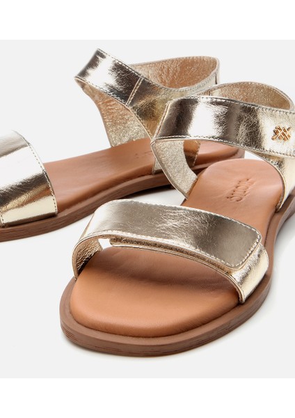 01SAH306960A540 KADIN Deri Gold Ayarlanabilir Düz Sandalet modelleri