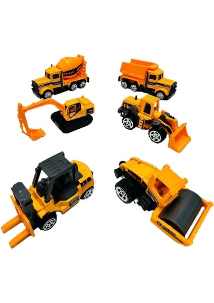 Metal Inşaat Araç Seti 6 Parça Beton Mikseri Kepçe Forklift Yol Düzleyici Kamyon modelleri