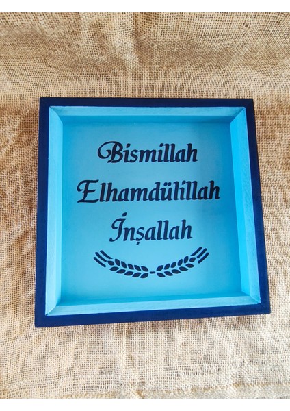 Elaca Ahşap Mavi Beyaz Duvar Ev Oda Balkon Kapı Girişi Dini Içerikli Dekoratif Tablo