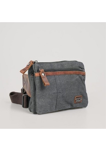 31510 Çift Kanvas Bel Çantası Siyah