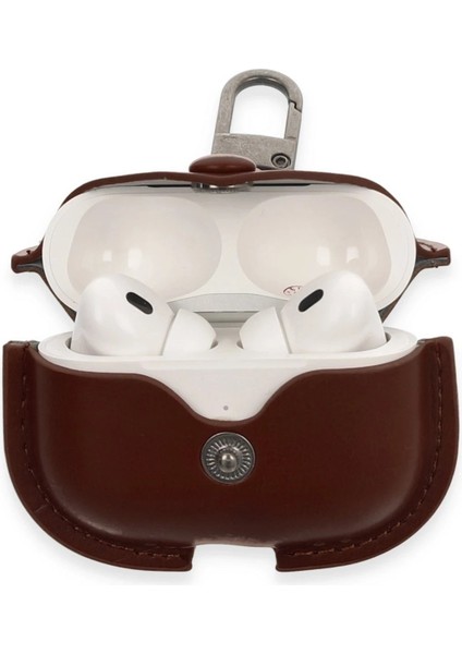 Airpods Pro 2 (2.nesil) Çanta Deri Kılıf - Kahverengi