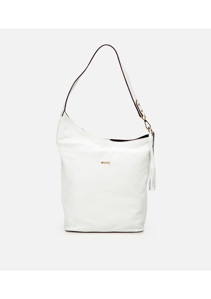 03CAH309160A900 KADIN Deri Beyaz Asimetrik Yumuşak Dokulu Omuz Çantası