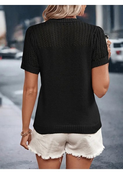 Kadın Kısa Kollu Yaka Detay Triko Bluz fiyatları