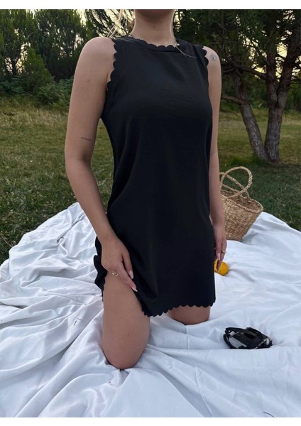 Kadın Keten Kumaş Kolsuz Mini Boy Elbise